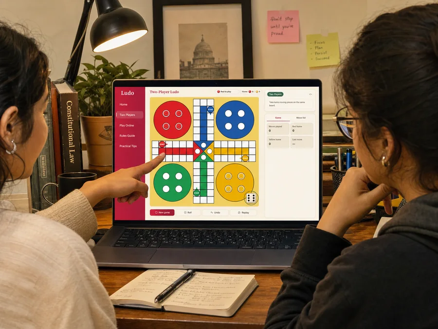 Two players alternating who rolls first in same-device Ludo